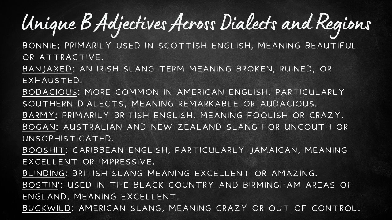 Region specific Adjectives Region specific adjectives starting with B