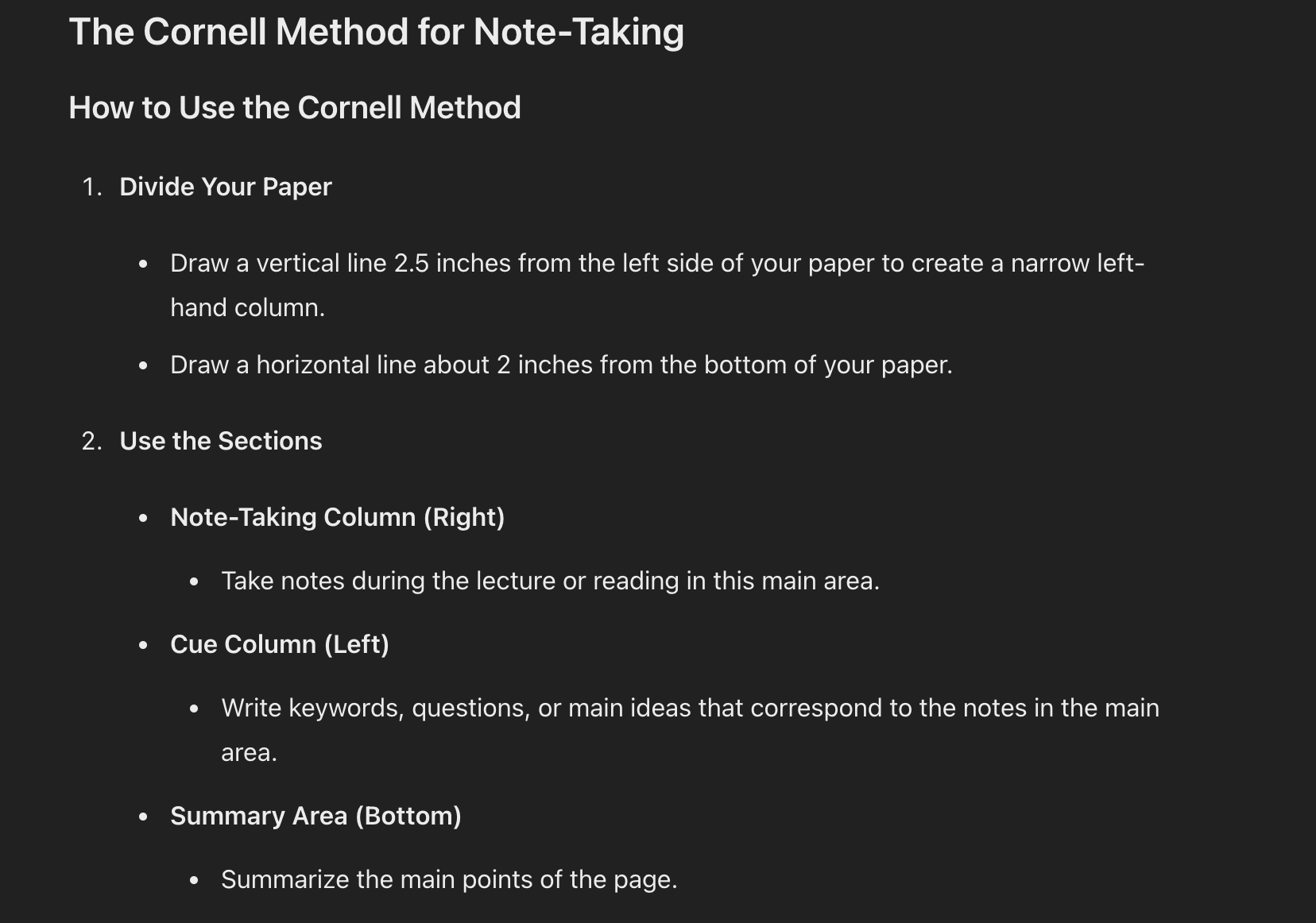 Cornell Method Note-taking methods for revision