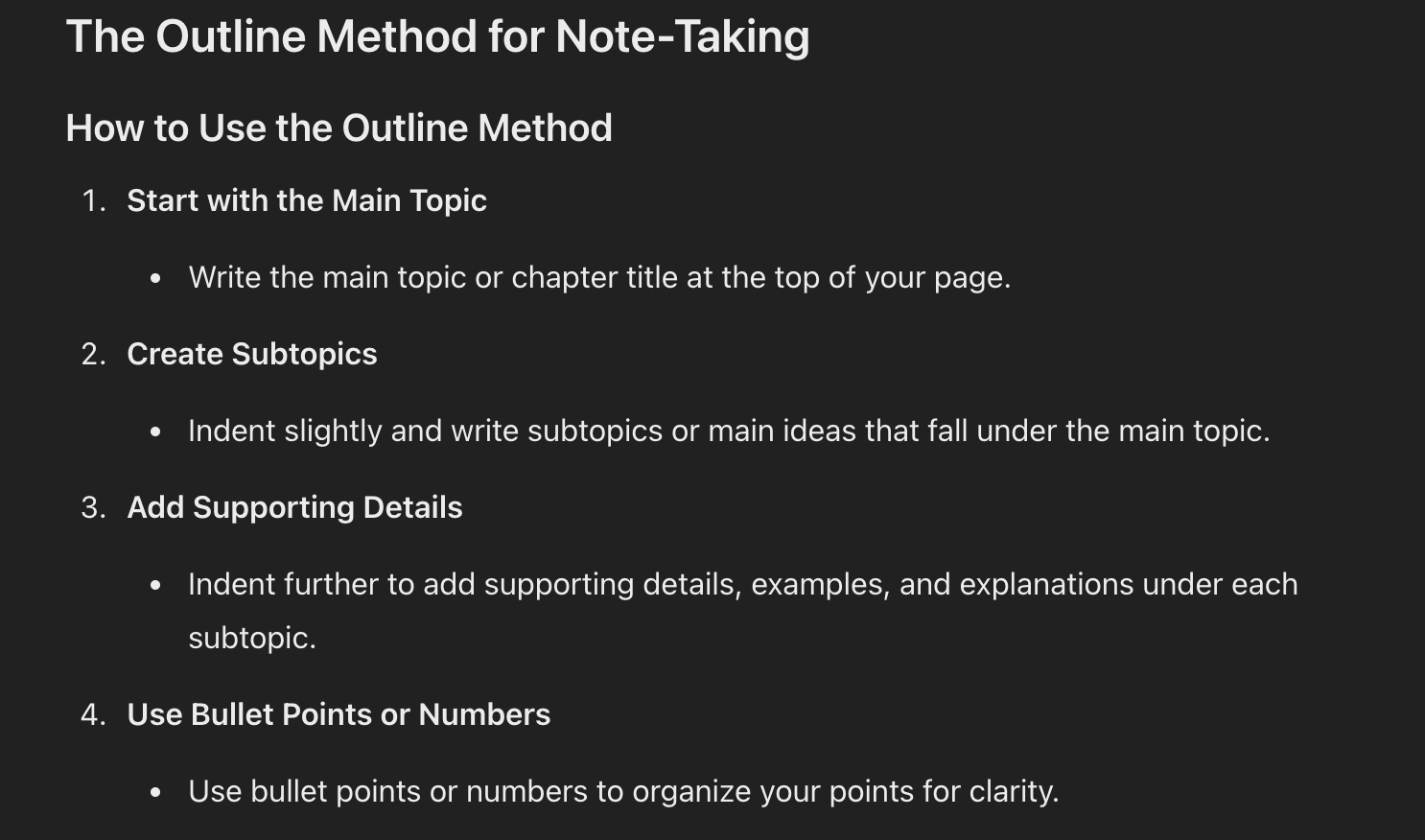 The outline Method The outline note taking method
